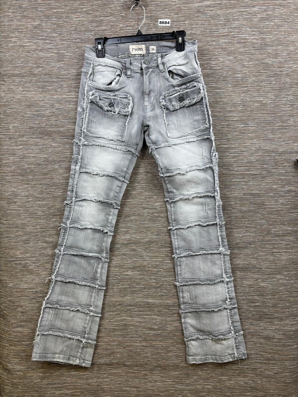 FWRD Denim Jeans Mens 30x36 Gray Distressed Slim Straight Patchwork Streetwear